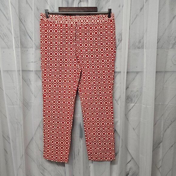 Worthington Red White Floral Geometric Retro Cigarette Ankle Pants 10 - Picture 11 of 11